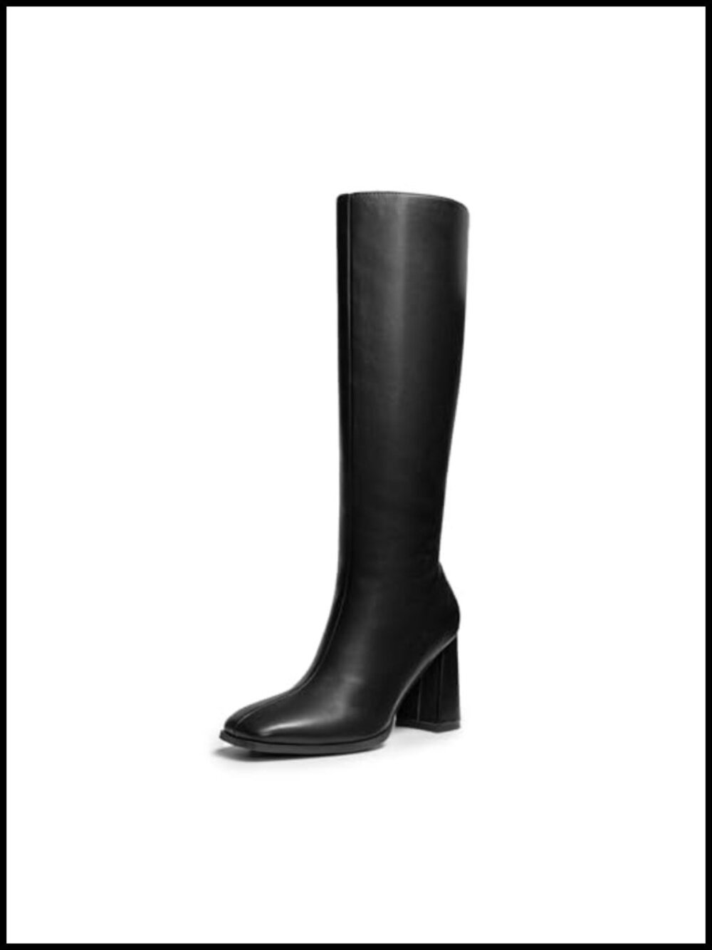 Women's Knee High Square Toe Heel Boots Faux Leather Side Zip